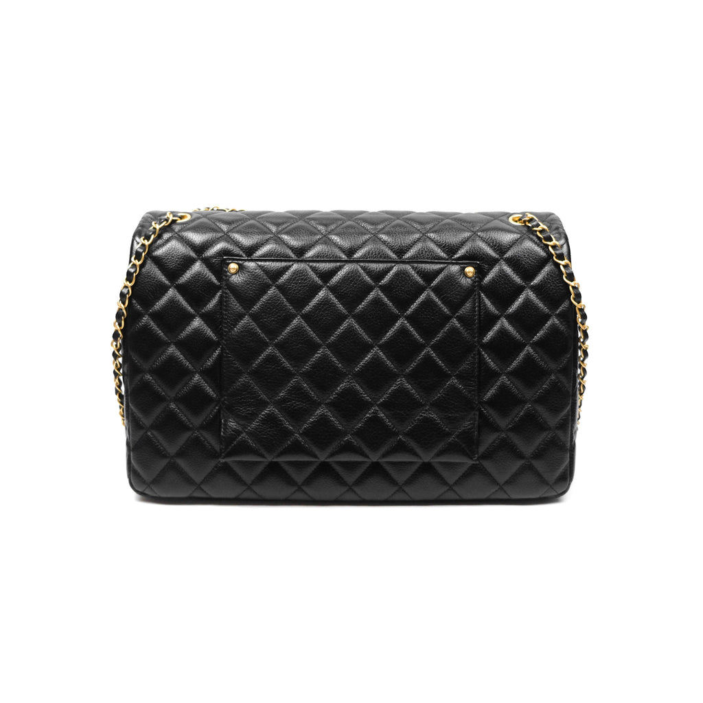 Chanel Quilted XXL Classic Flap Travel Bag Black Caviar Aged Gold Hardware 24C