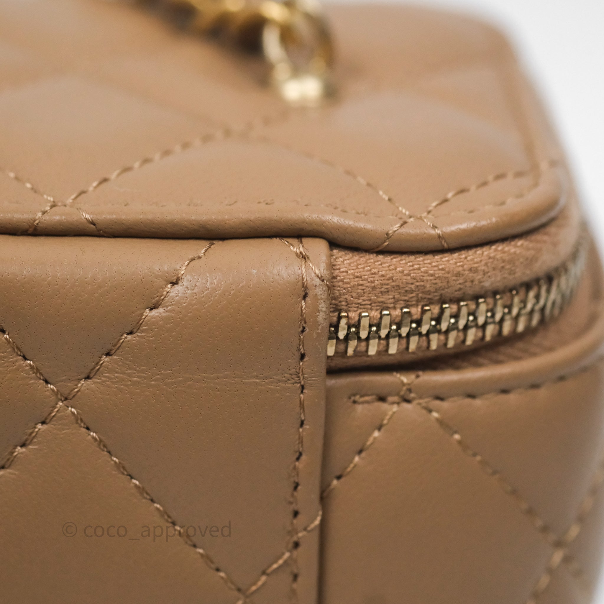 Chanel Pearl Crush Vanity With Chain Dark Beige Lambskin Aged Gold