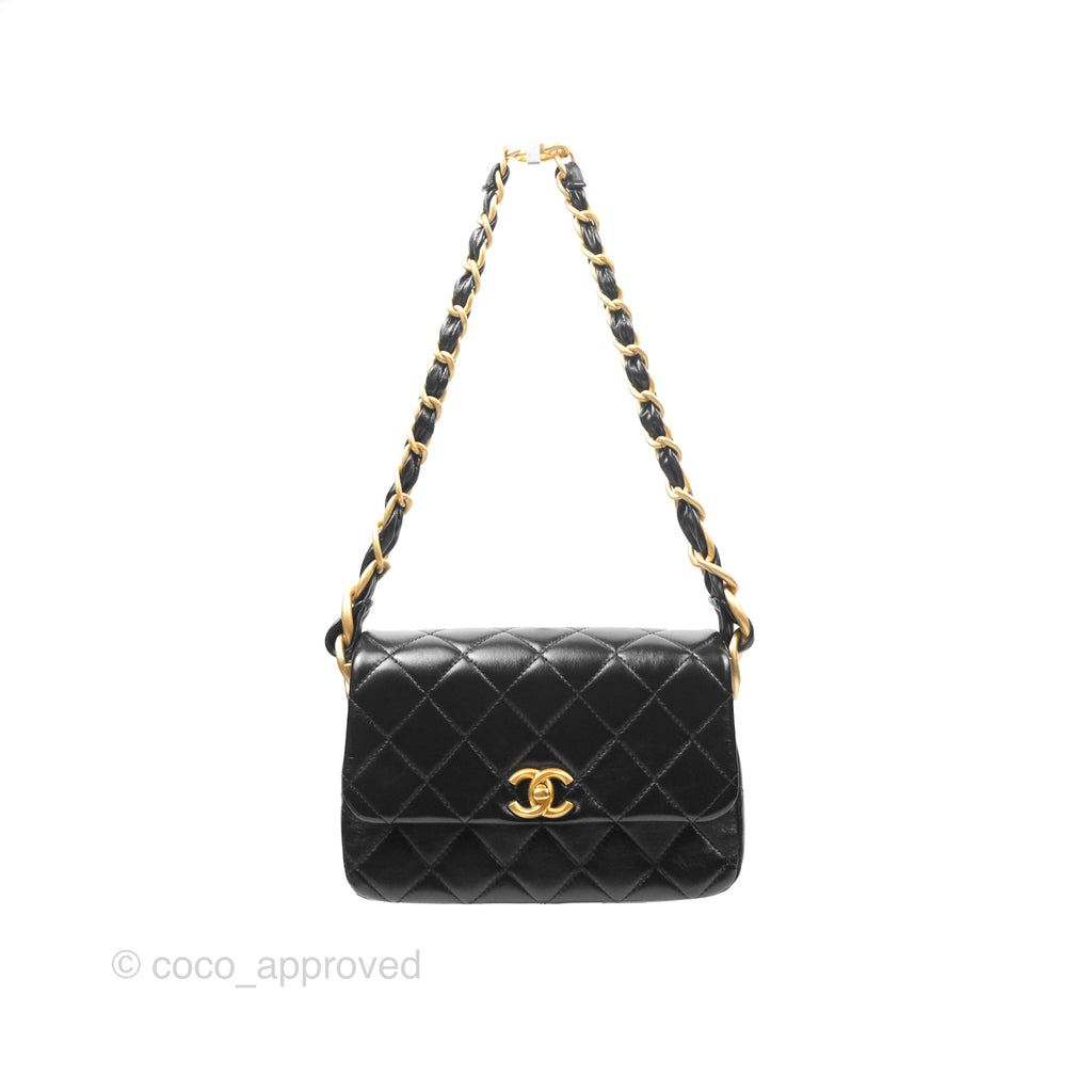 Chanel CC Chain Shoulder Bag Black Shiny Aged Calfskin
