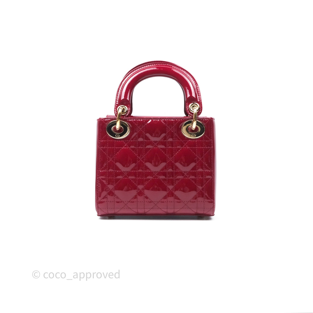 Christian Dior Mini Lady Dior Red Patent Cannage Gold Hardware