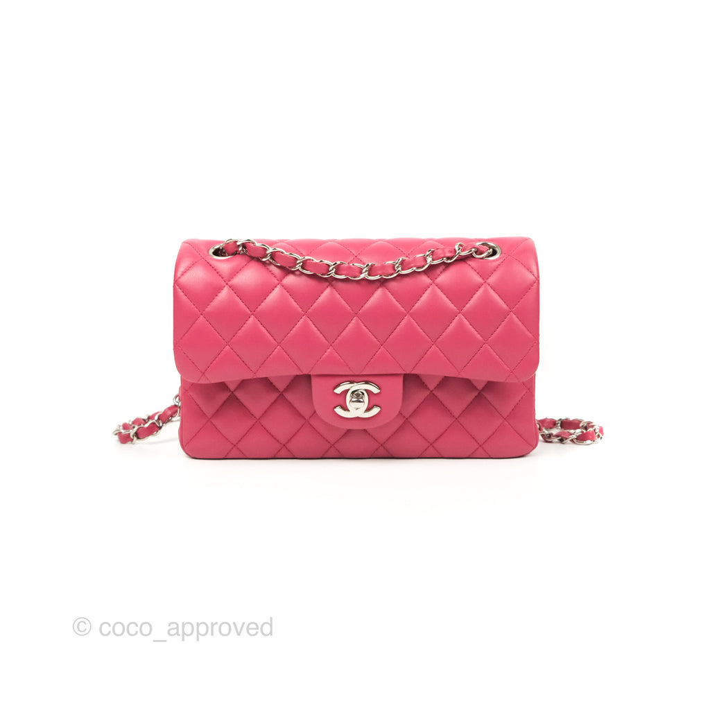 Chanel Small Classic Flap Quilted Dark Rosy Pink Lambskin Silver Hardware