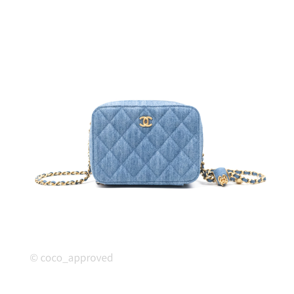 Chanel Pearl Crush Quilted Camera Bag Denim Aged Gold Hardware