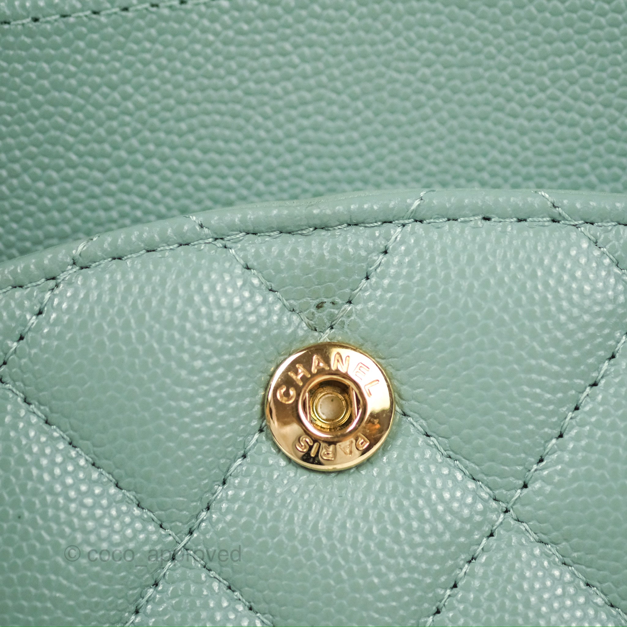 Chanel Classic M/L Medium Flap Quilted Tiffany Green Caviar Gold