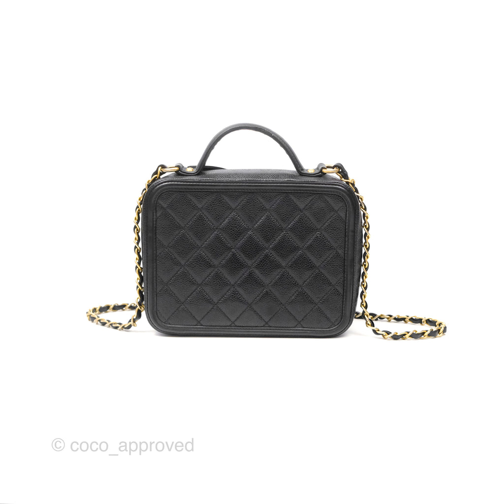 Chanel Quilted Medium CC Filigree Vanity Case Black Caviar Gold Hardware