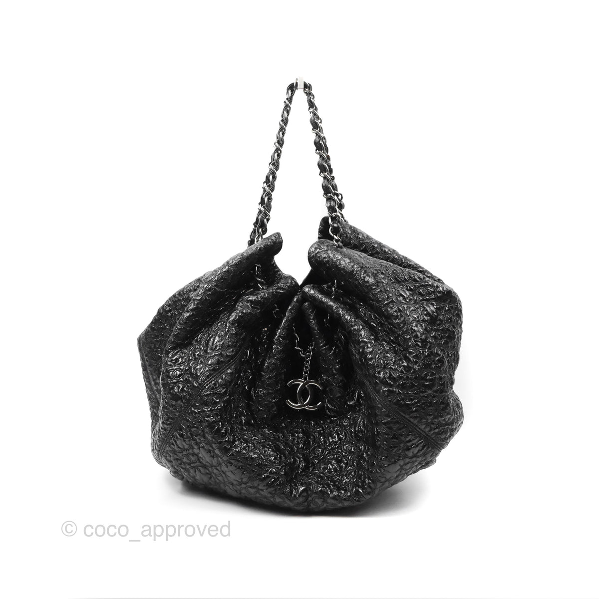Chanel Rock In Moscow Cabas Tote Bag Black Glazed Crumpled Leather Gun ...