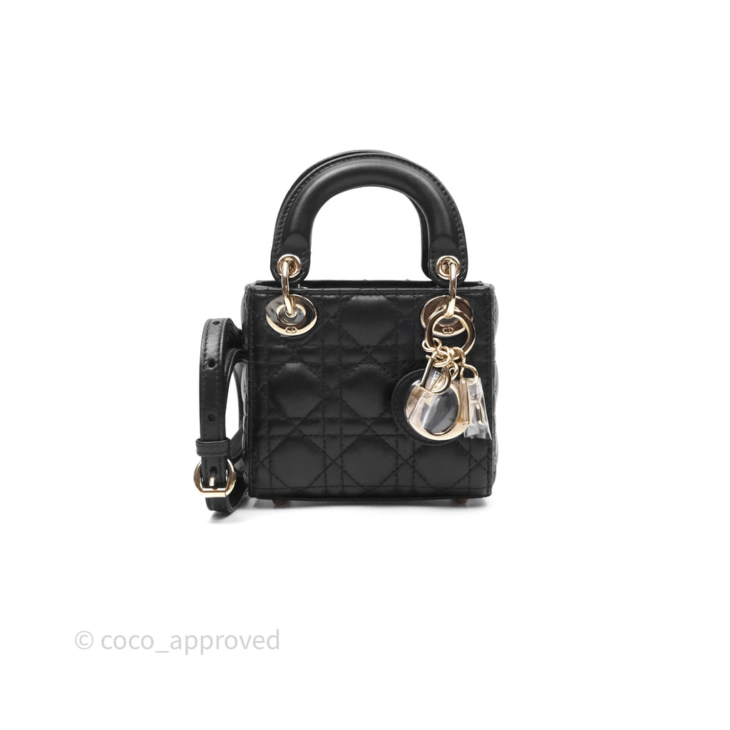 Christian Dior Micro Lady Dior Cannage Black Lambskin Gold Hardware