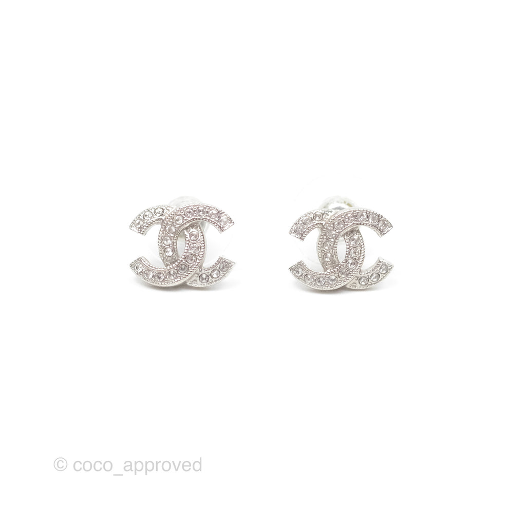 Chanel CC Crystal Earrings Silver Tone 21V