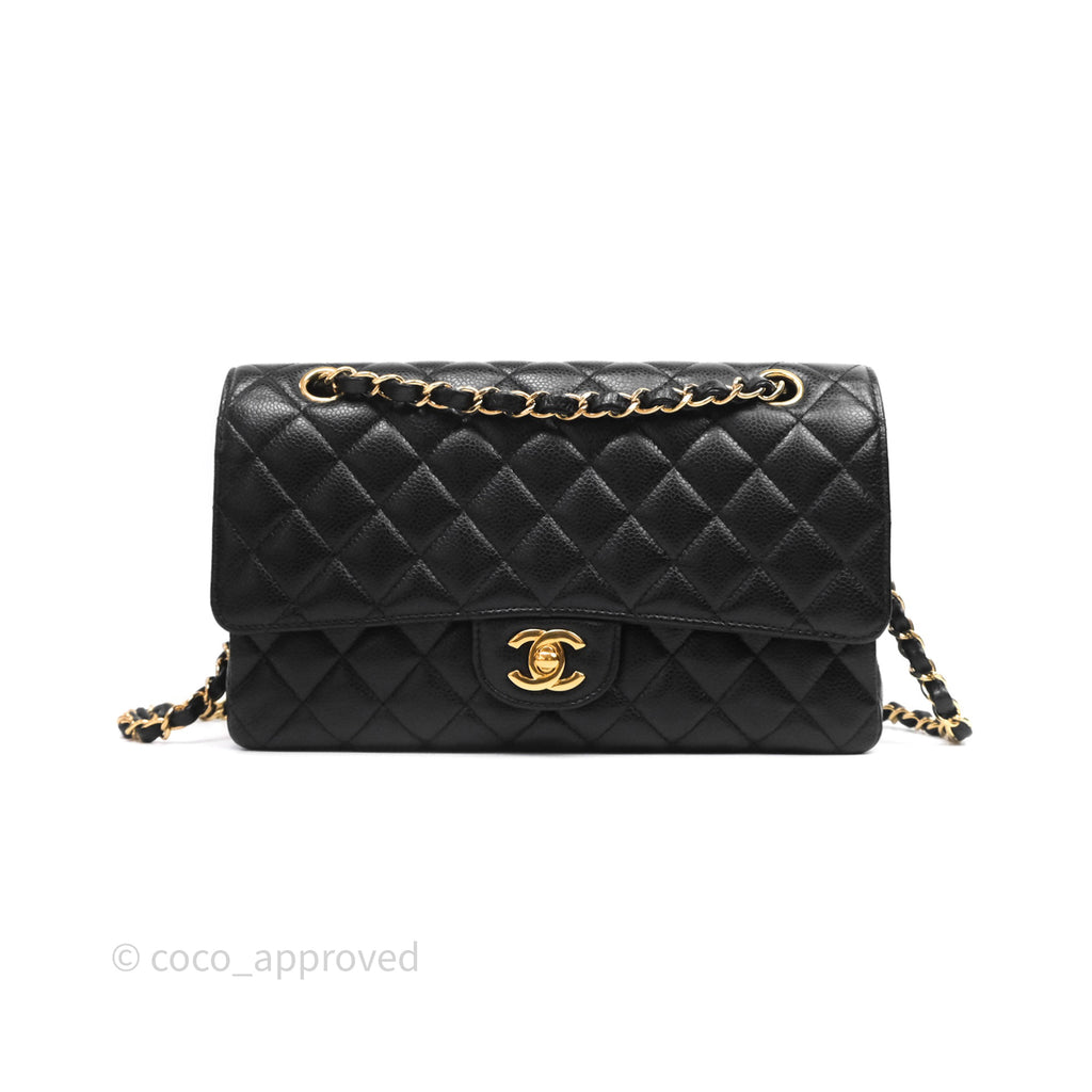 Chanel Classic M/L Medium Flap Quilted Black Caviar Gold Hardware
