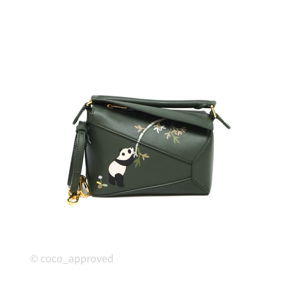 Loewe X SUNA FUJITA Mini Pandas Puzzle Bag Dark Green Calfskin