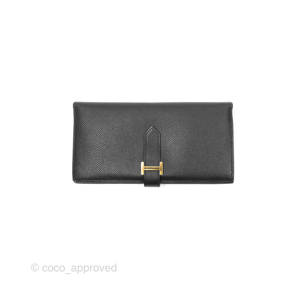 Hermès Bearn Long Wallet Black Epsom Gold Hardware