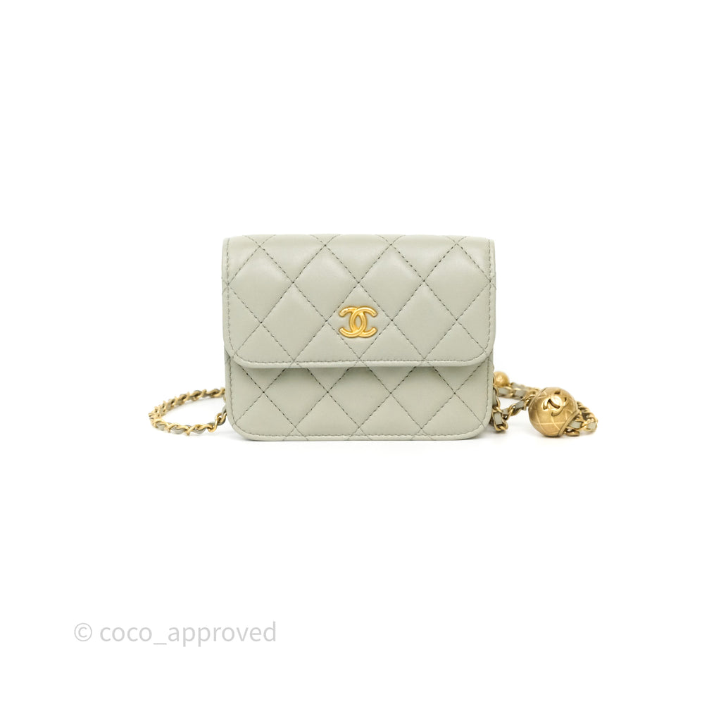 Chanel Pearl Crush Mini Clutch Belt Bag Grey Lambskin Aged Gold Hardware