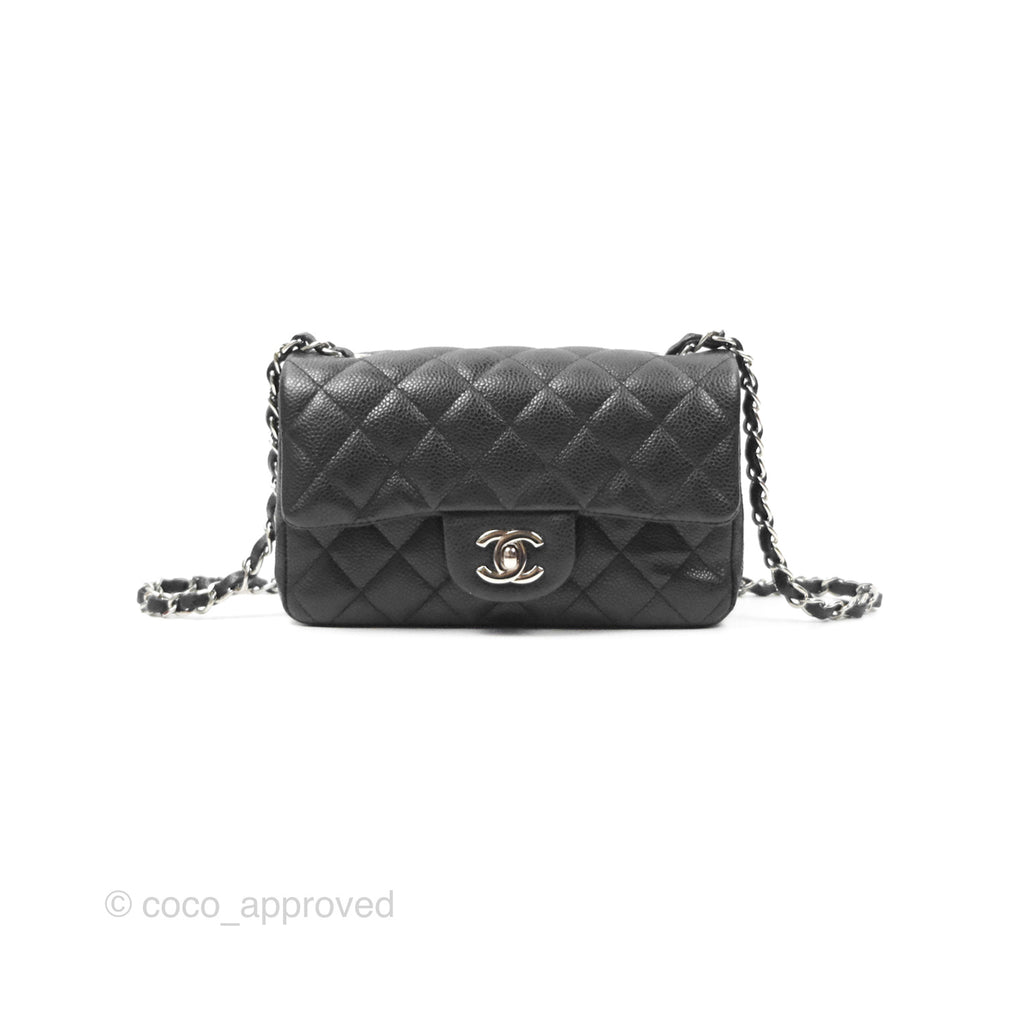 Chanel Classic Quilted Mini Rectangular Flap Black Caviar Silver Hardware