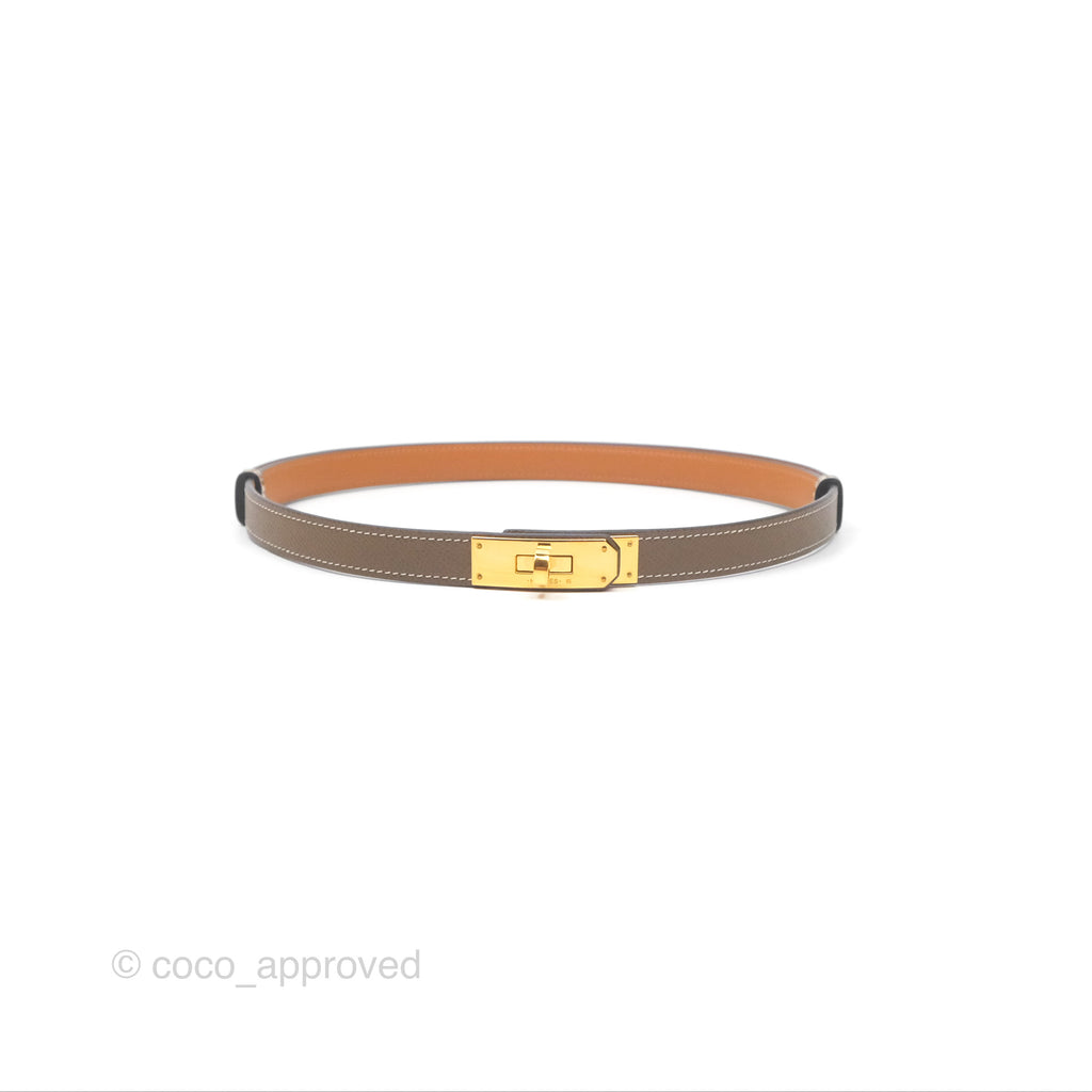 Hermès Epsom Kelly Buckle Belt Etoupe 18 Rose Gold Hardware