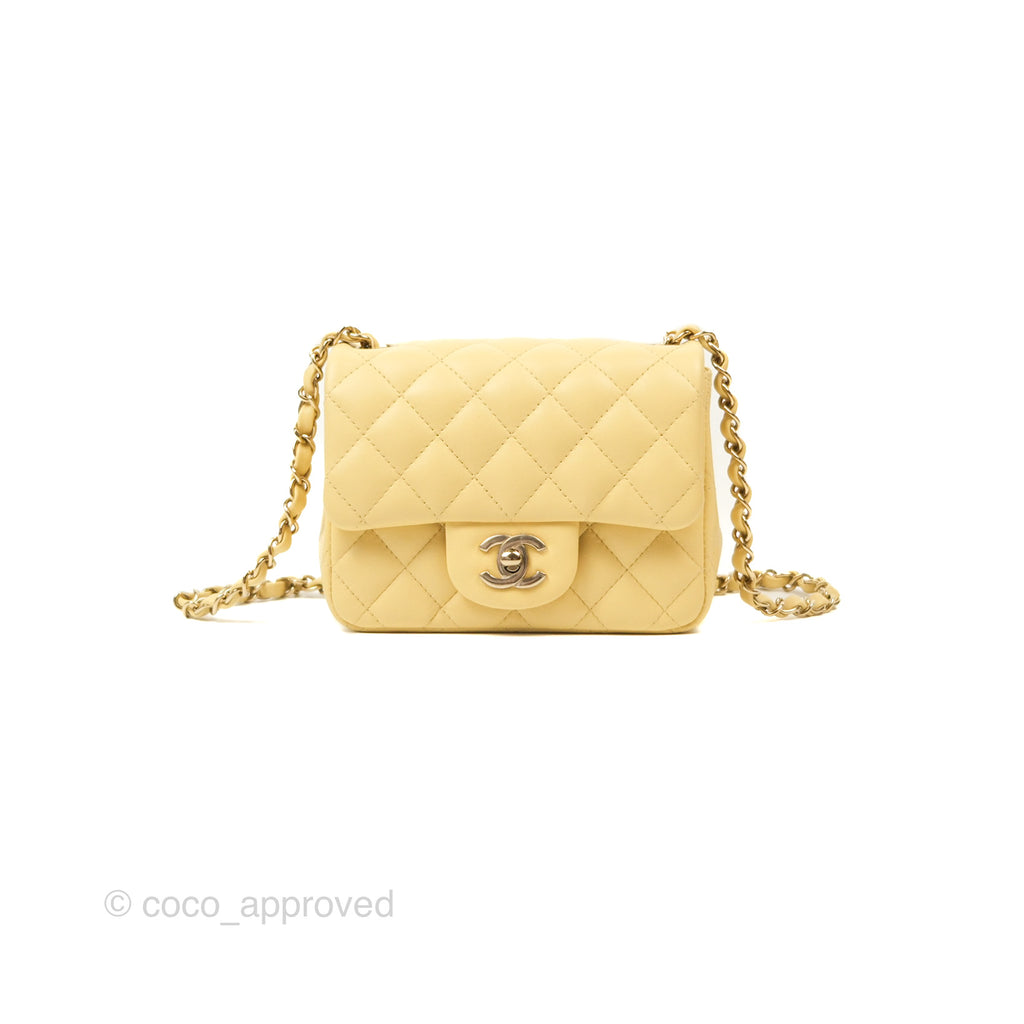 Chanel Quilted Mini Square Yellow Lambskin Gold Hardware