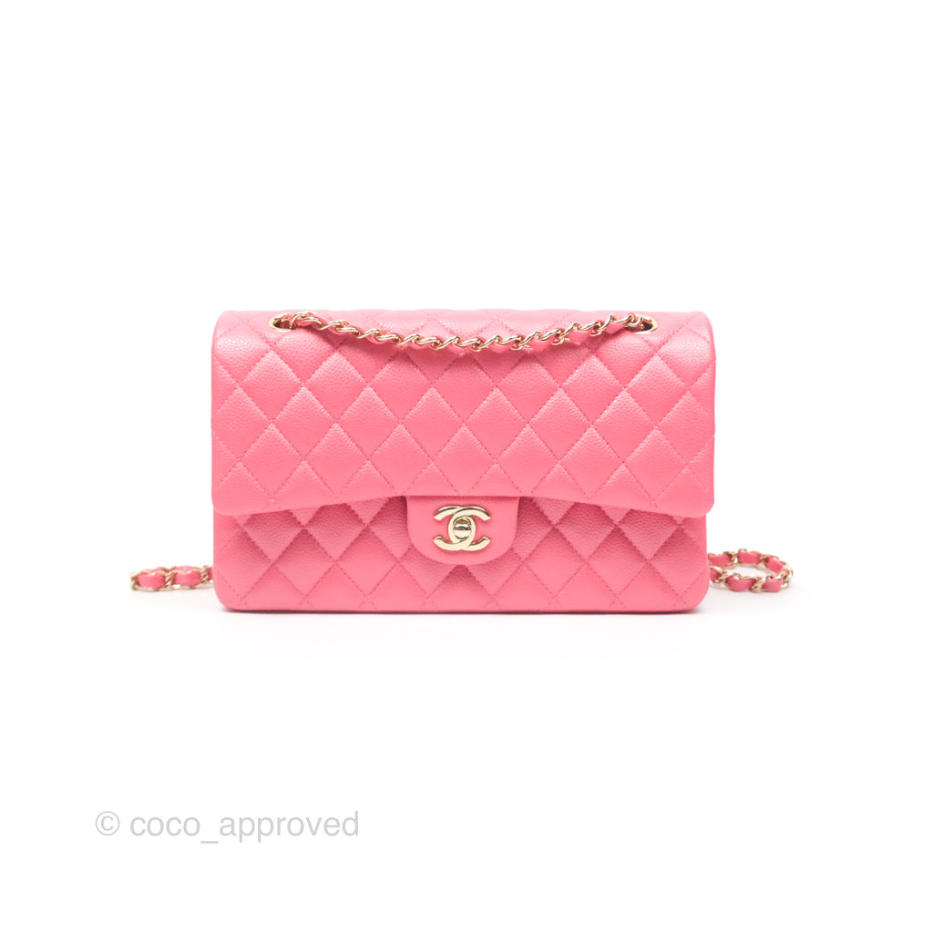 Chanel Medium Classic Flap Quilted Iridescent Pink Caviar Gold Hardware