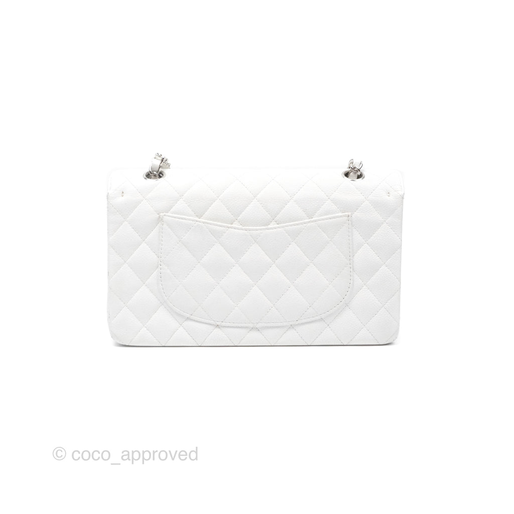 Chanel Classic M/L Medium Double Flap White Caviar Silver Hardware