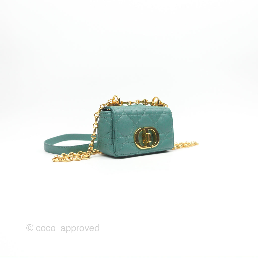 Christian Dior Micro Caro Bag in Tundra Green Supple Cannage Calfskin Gold Hardware