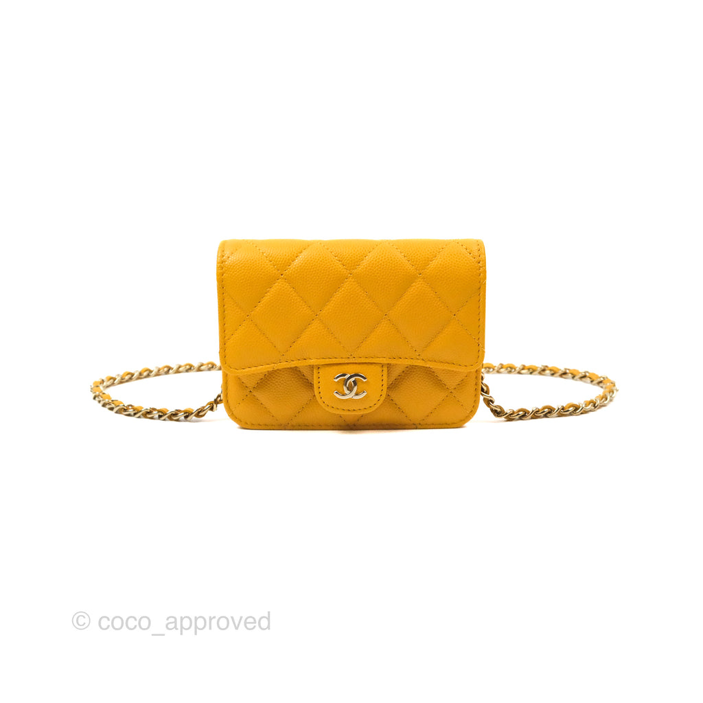 Chanel Mini Wallet With Chain Yellow Caviar Gold Hardware