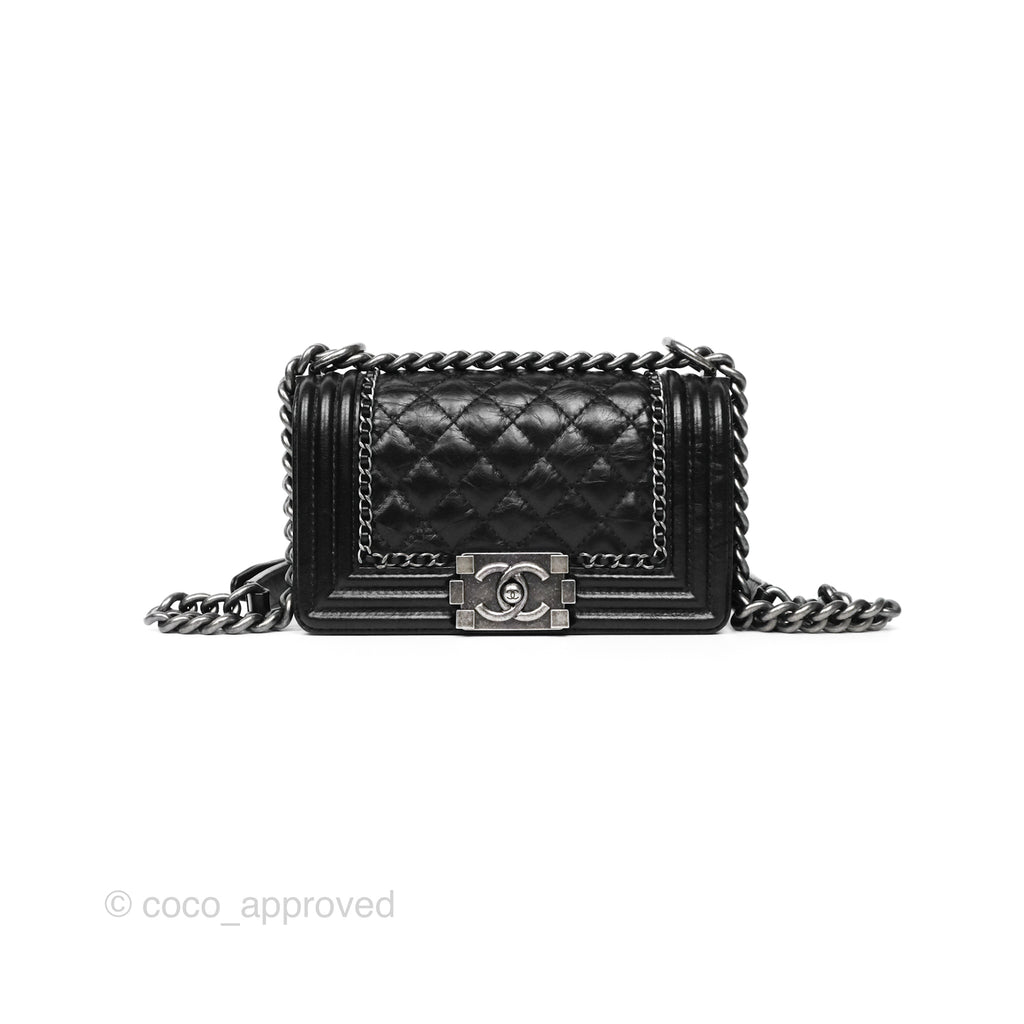 Chanel Small Chain Around Boy Quilted Black Aged Calfskin Ruthenium Hardware