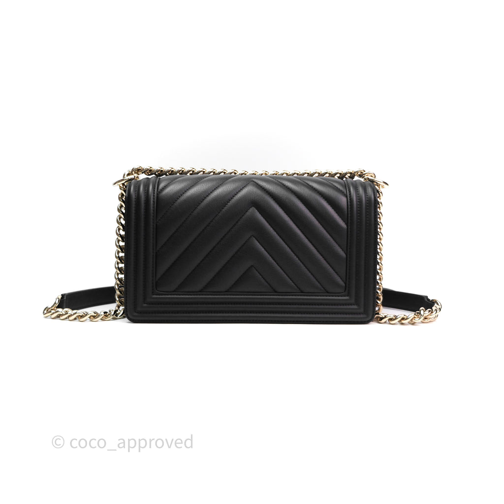 Chanel Medium Boy Chevron Black Calfskin Gold Hardware