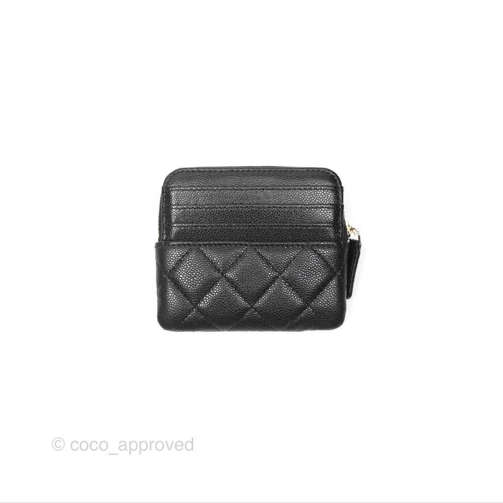 Chanel Quilted Classic Zip Card Holder Wallet Black Caviar Gold Hardware