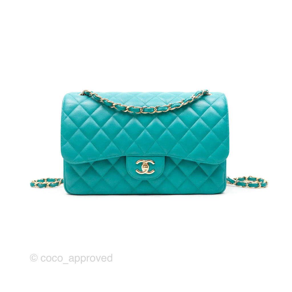 Chanel Jumbo Double Flap Turquoise Caviar Gold Hardware⁣⁣