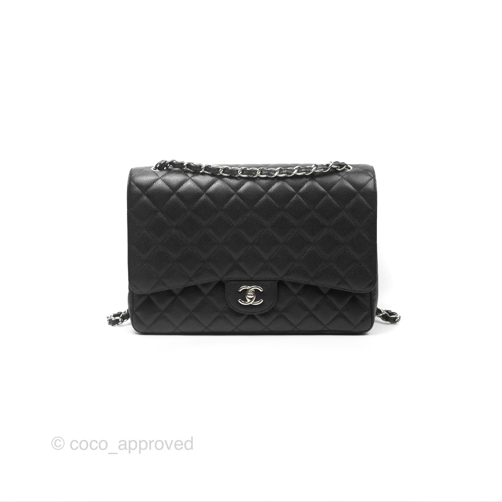 Chanel Quilted Maxi Single Flap Black Caviar Silver Hardware