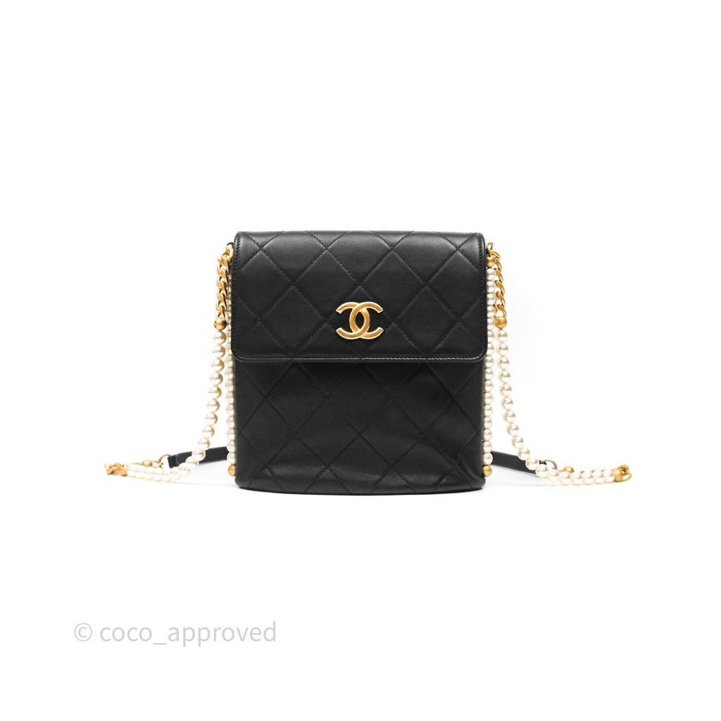 Chanel Small Pearl Hobo Bag Black Calfskin Aged Gold Hardware