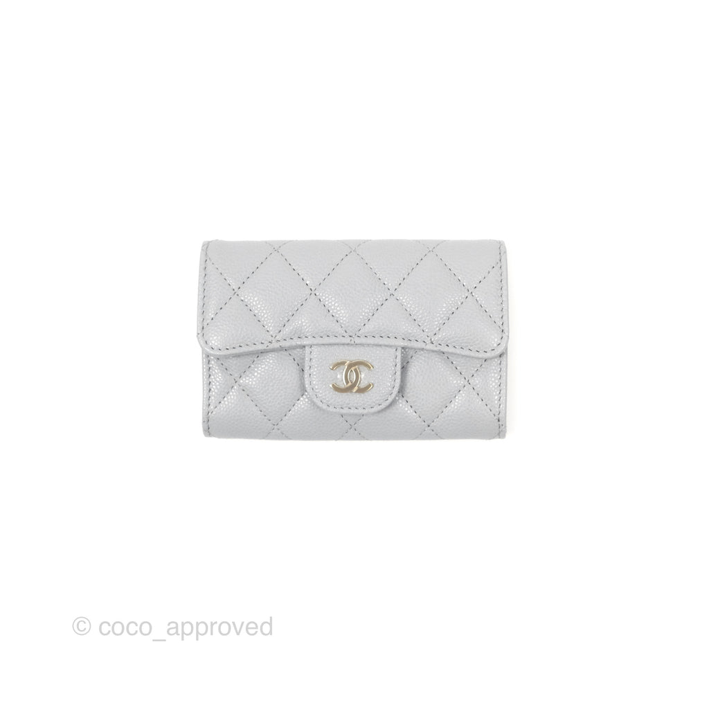 Chanel Quilted Flap Card Holder Caviar Grey Gold Hardware