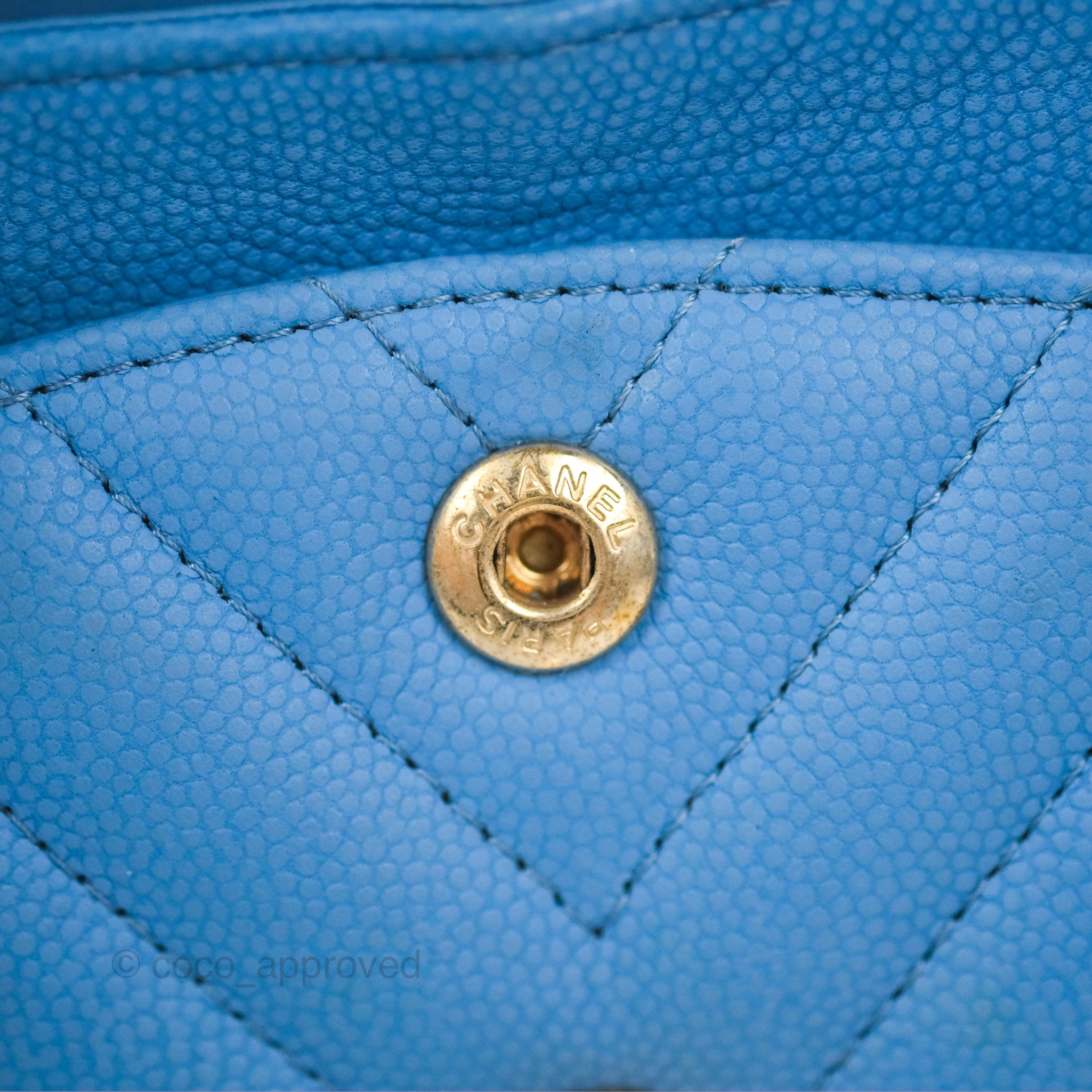 Chanel Small Classic Flap Chevron Blue Caviar Gold Hardware – Coco Approved  Studio
