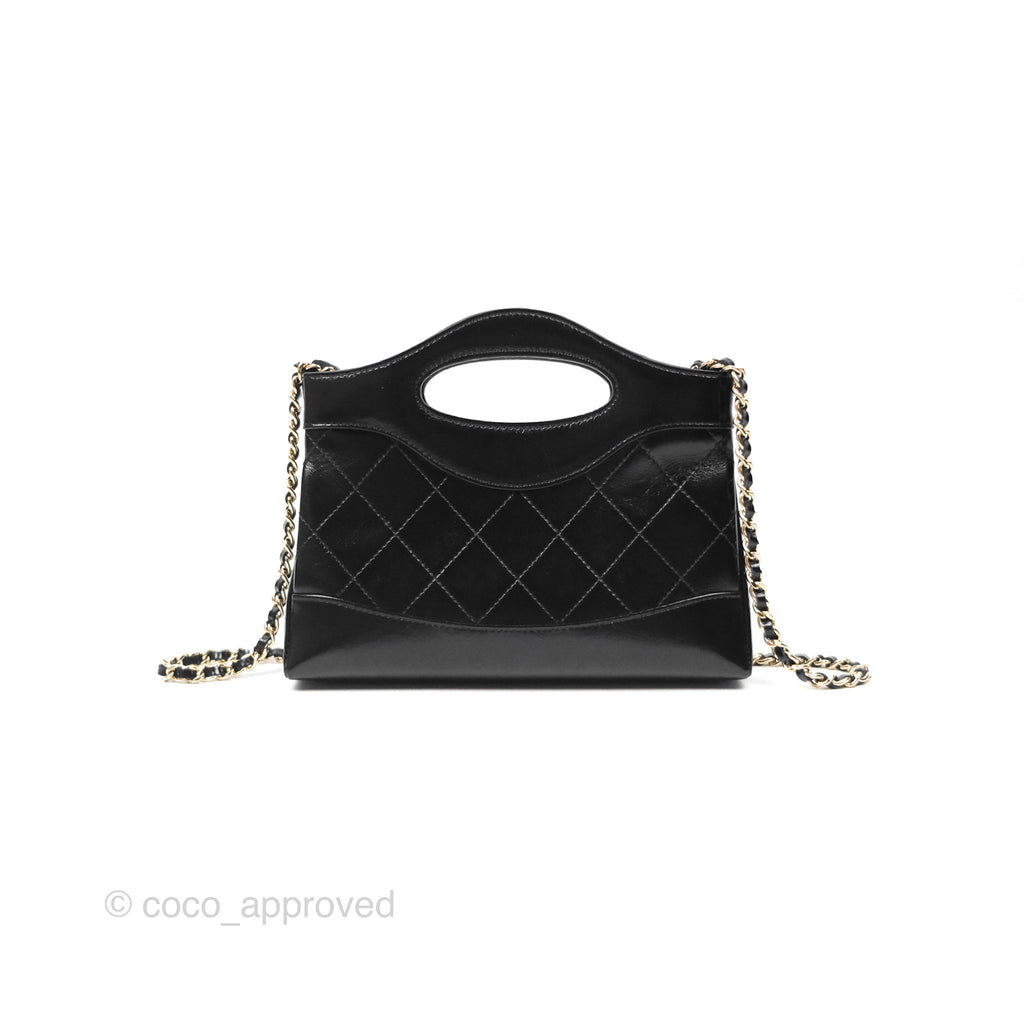 Chanel Nano 31 Black Shiny Calfskin Gold Hardware 24C