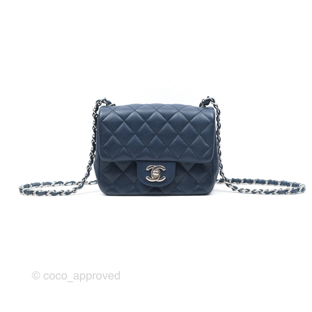 Chanel Mini Square Flap Quilted Navy Caviar Silver Hardware