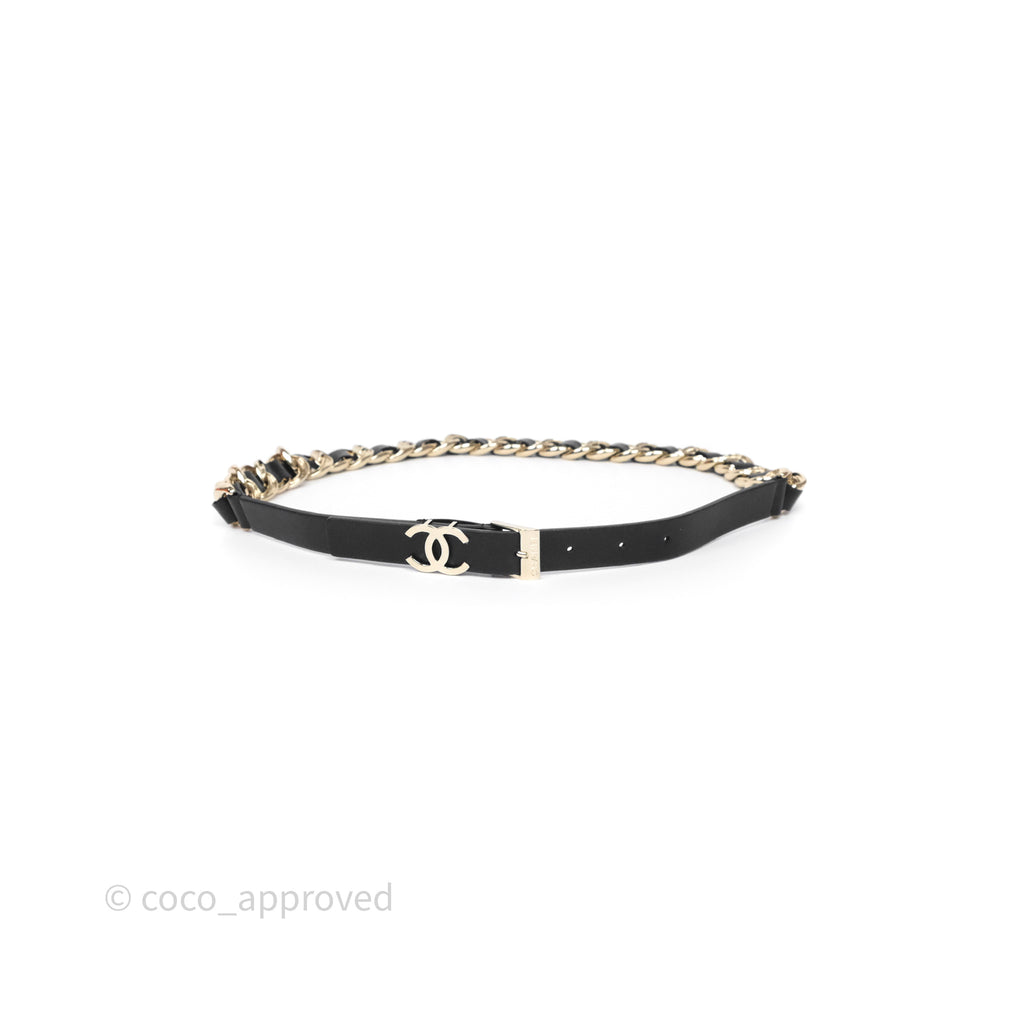 Chanel CC Woven Chain Black Leather Belt Gold Hardware 22C