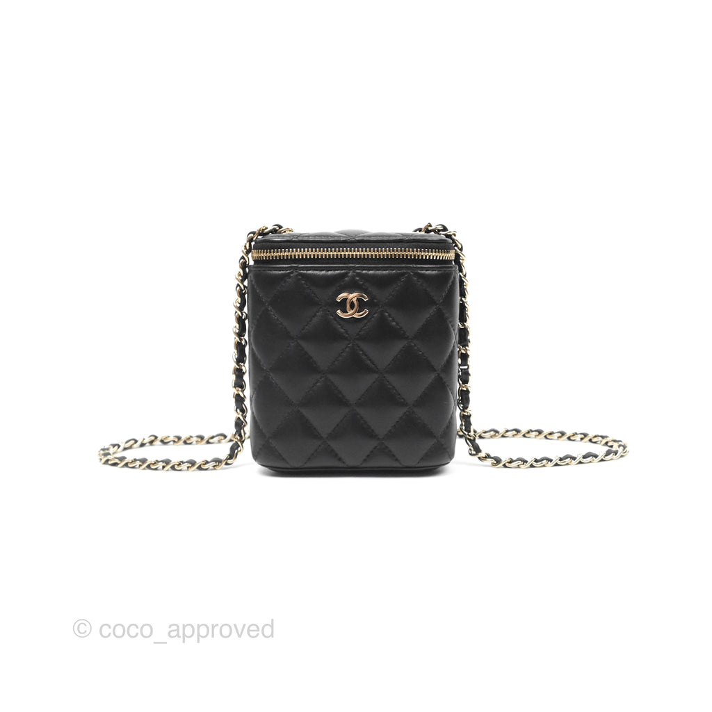 Chanel Classic Mini Vanity With Chain Black Lambskin Gold Hardware