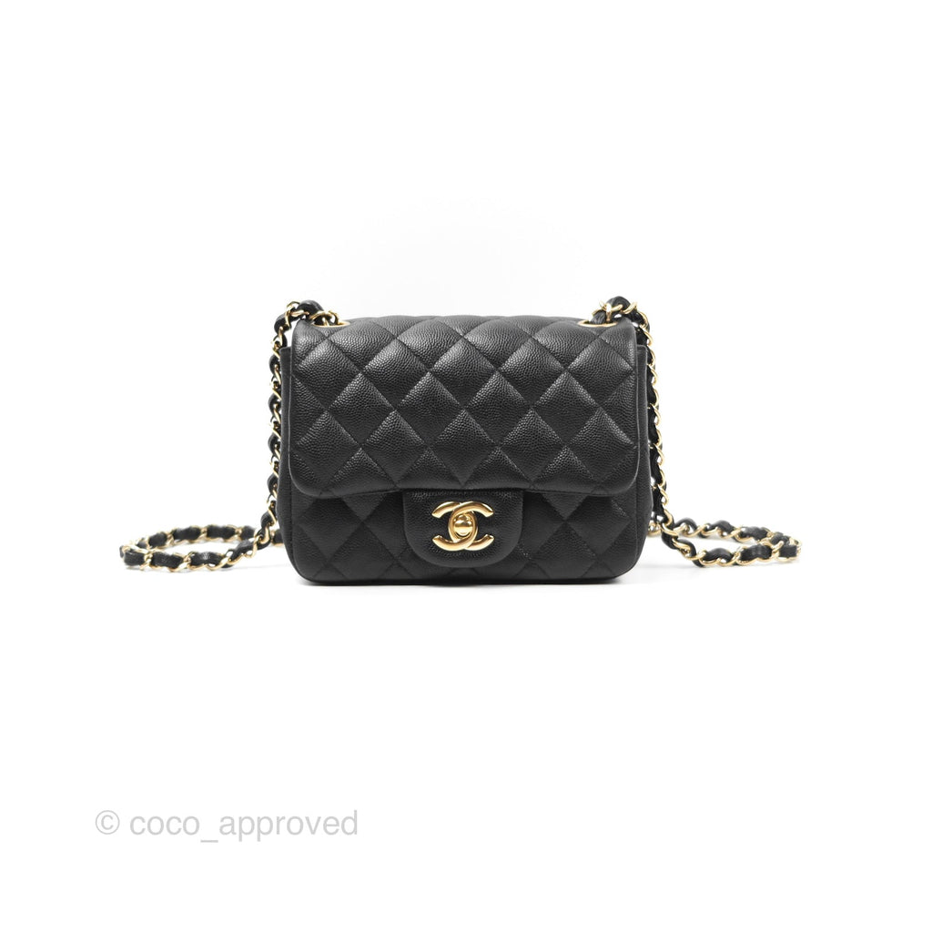 Chanel Quilted Mini Square Flap Black Caviar Gold Hardware