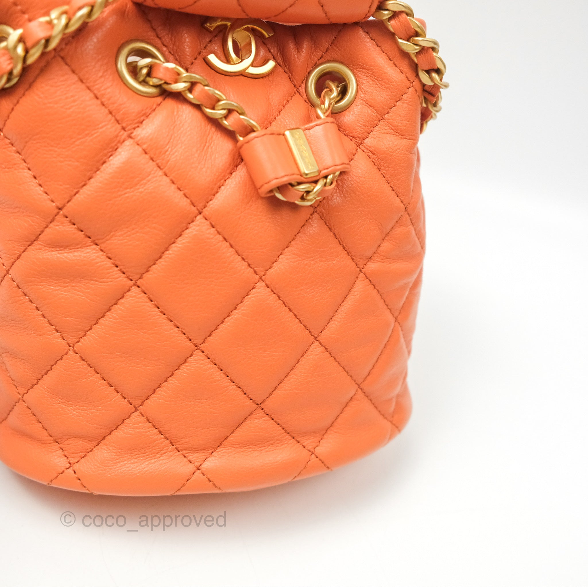Chanel Small Drawstring Backpack Orange Calfskin Aged Gold  display picture 3