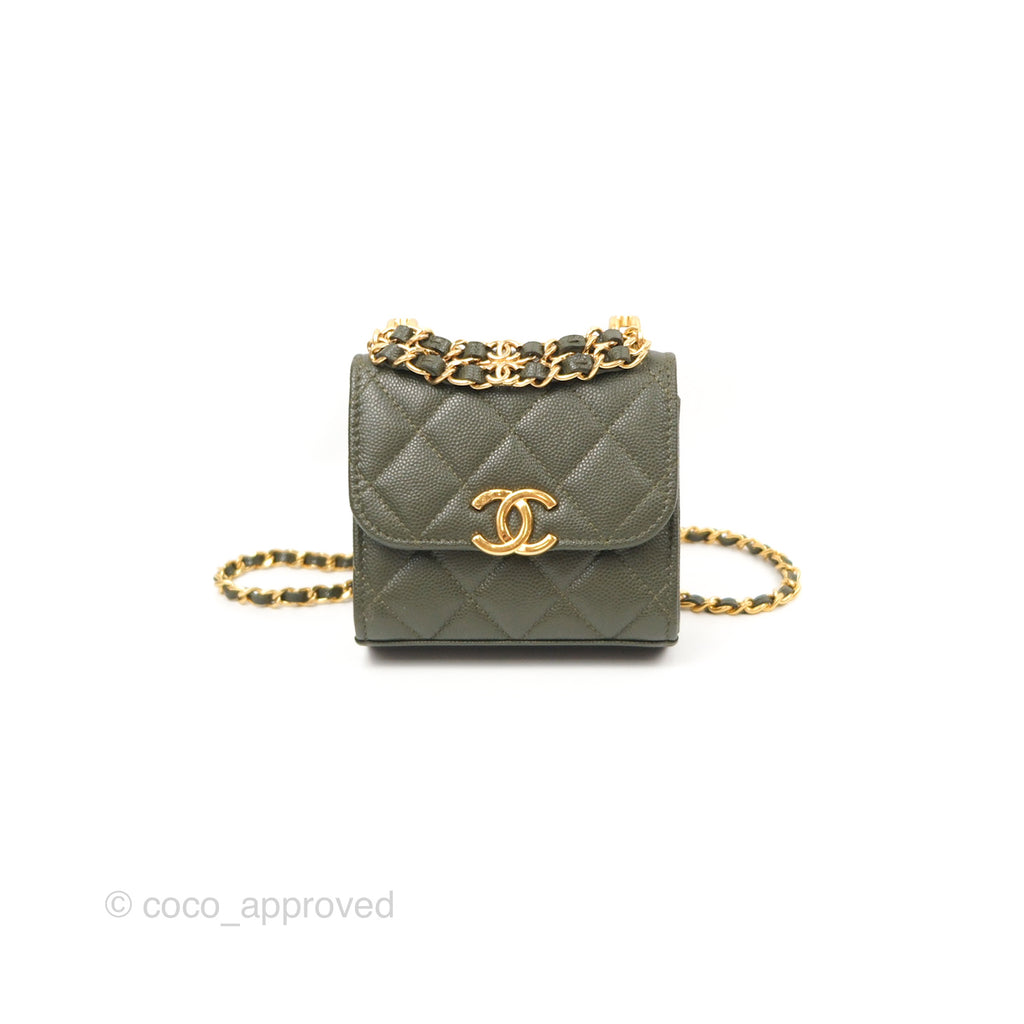 Chanel Coco First Mini Clutch On Chain Dark Olive Green Caviar Gold Hardware 22K