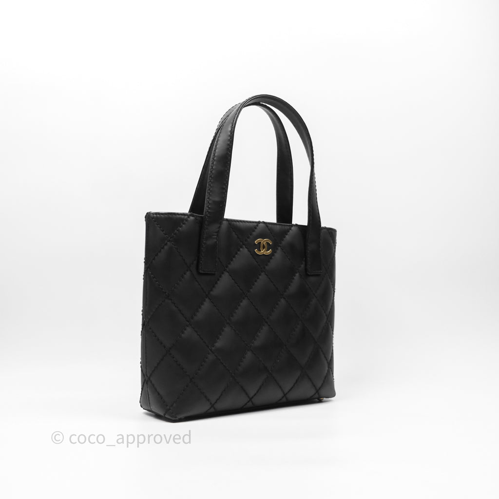 Chanel Vintage Quilted CC Tote Bag Matte Black Calfskin Gold Hardware