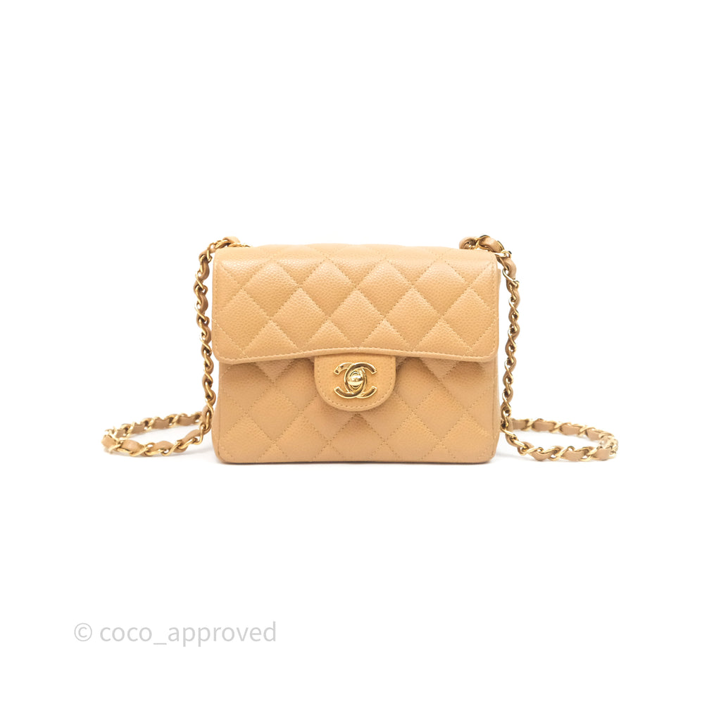 Chanel Vintage Mini Square Quilted Beige Caviar 24K Gold Hardware