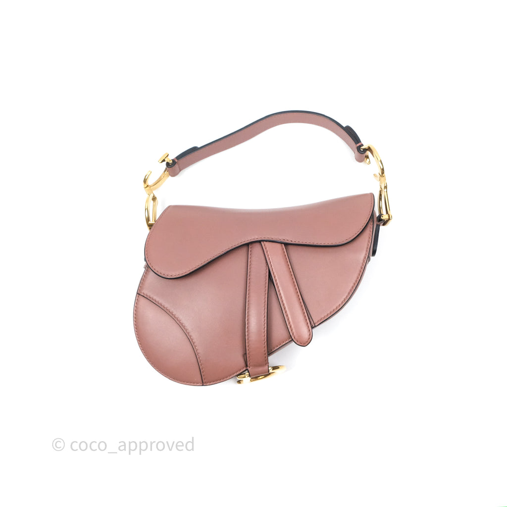 Christian Dior Mini Saddle Bag Rose Taupe Grained Calfskin Gold Hardware