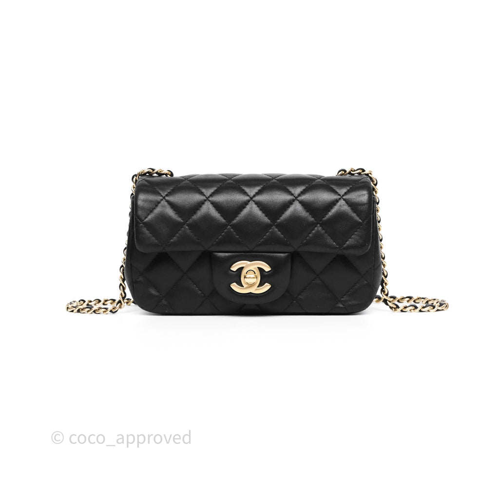 Chanel Quilted Extra Mini Rectangular Flap Black Lambskin Aged Gold Hardware