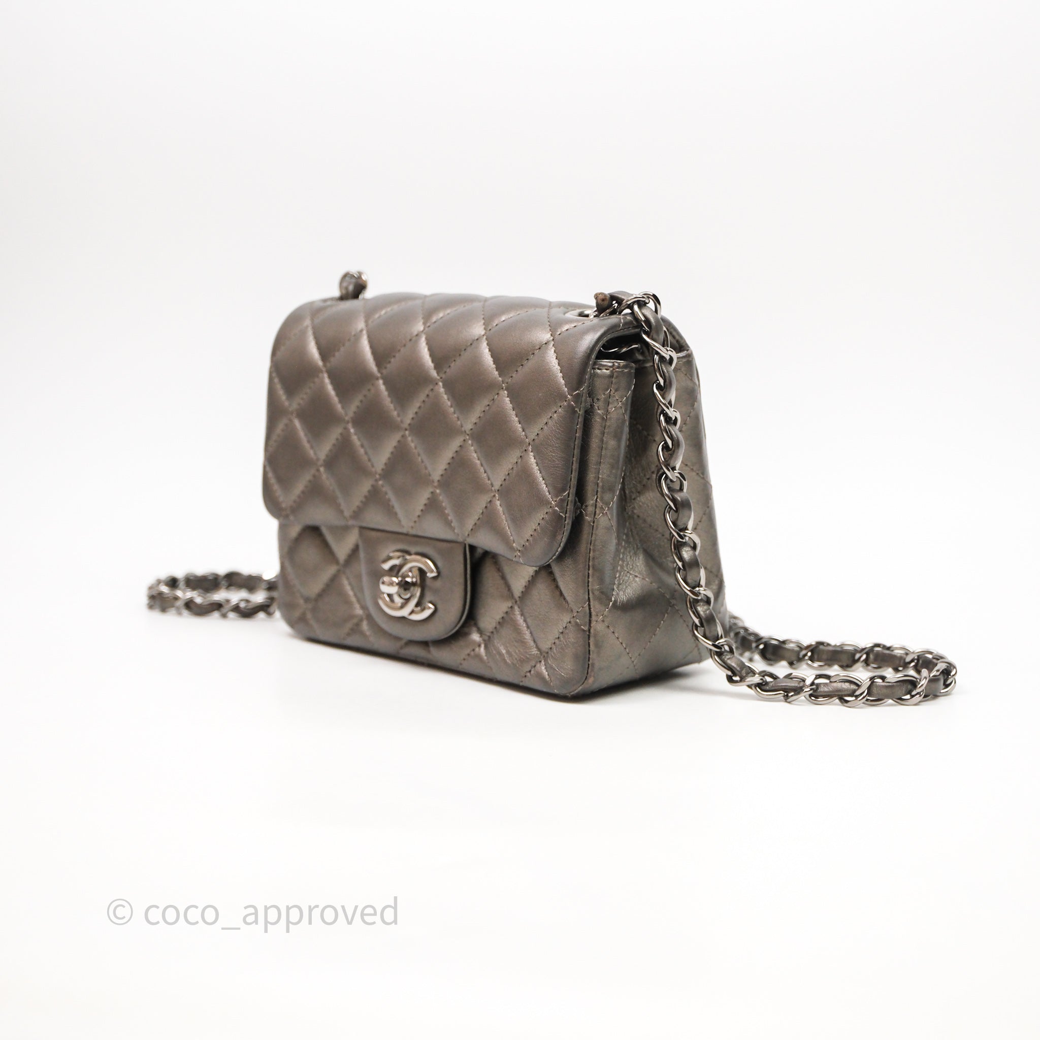 Chanel Mini Square Metallic Dark Grey Lambskin Dark Silver