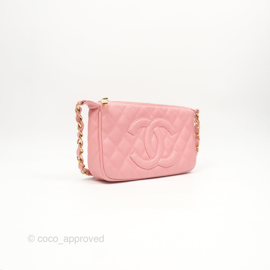 Chanel Vintage CC Quilted Shoulder Bag Pink Caviar Gold Hardware