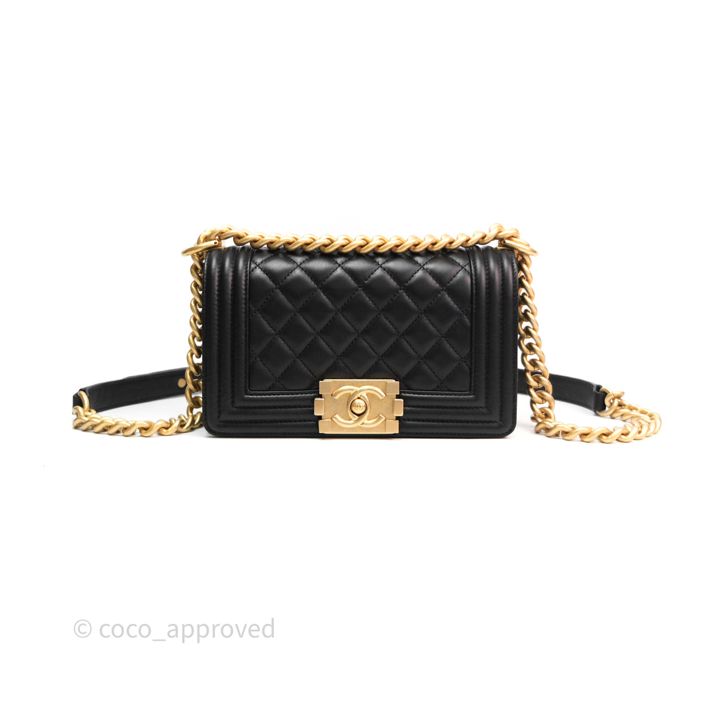 Chanel Small Boy Black Lambskin Aged Gold Hardware