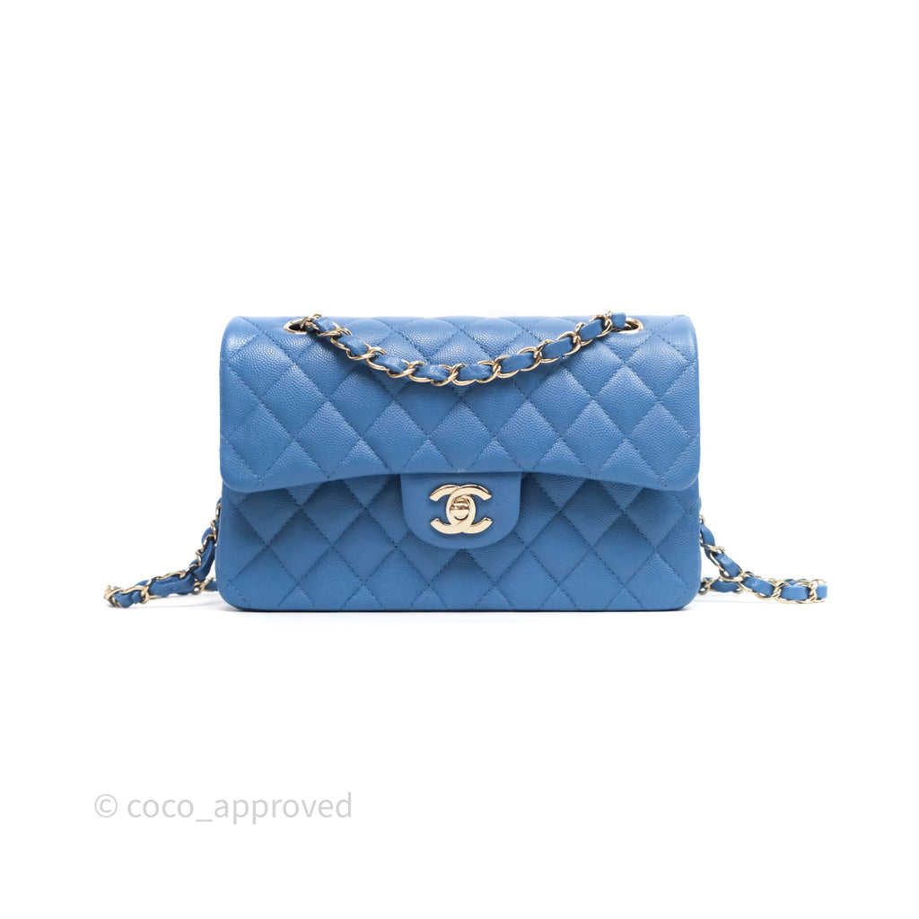 Chanel Small Classic Flap Quilted Blue Caviar Gold Hardware 20S