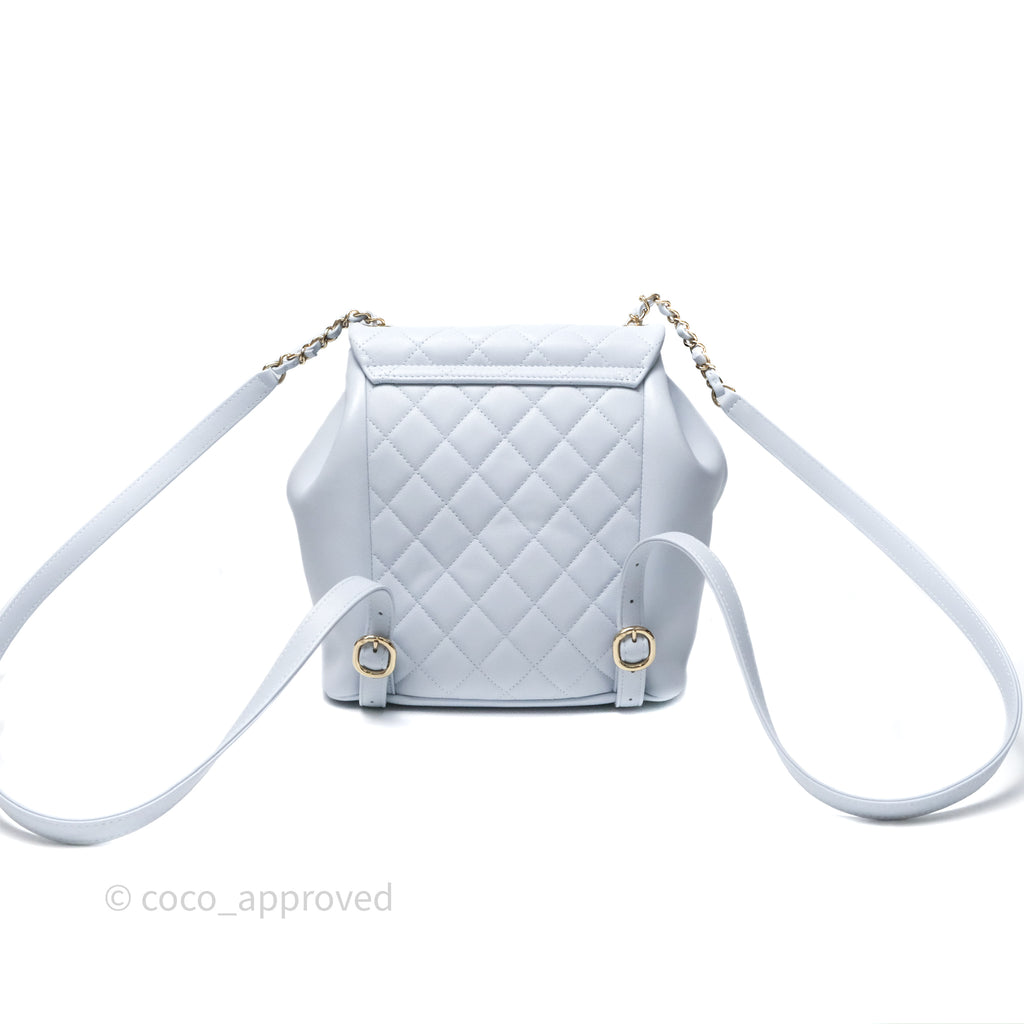 Chanel Quilted Large Duma Drawstring Backpack Light Blue Calfskin