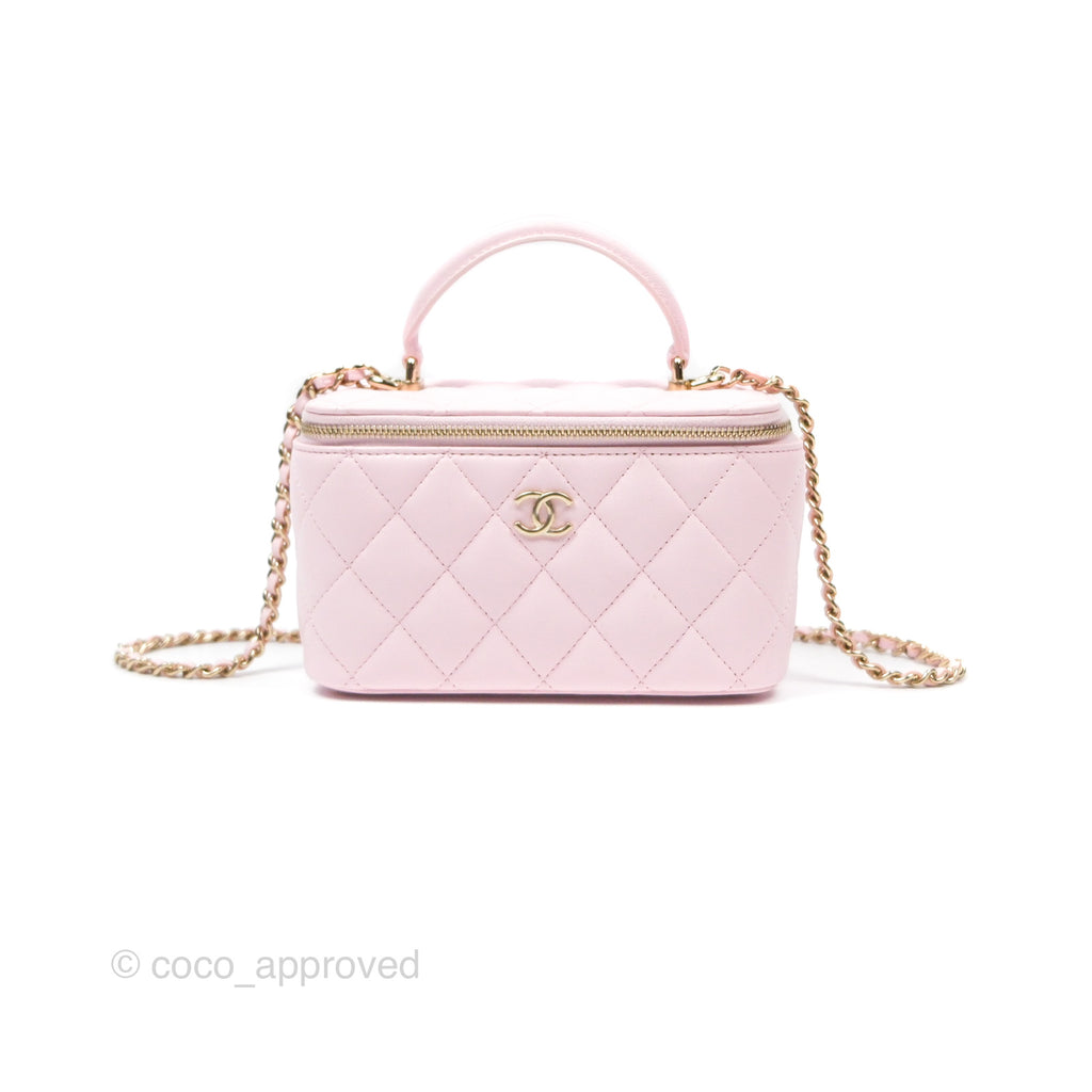 Chanel Vanity Rectangular Top Handle Pink Lambskin Gold Hardware