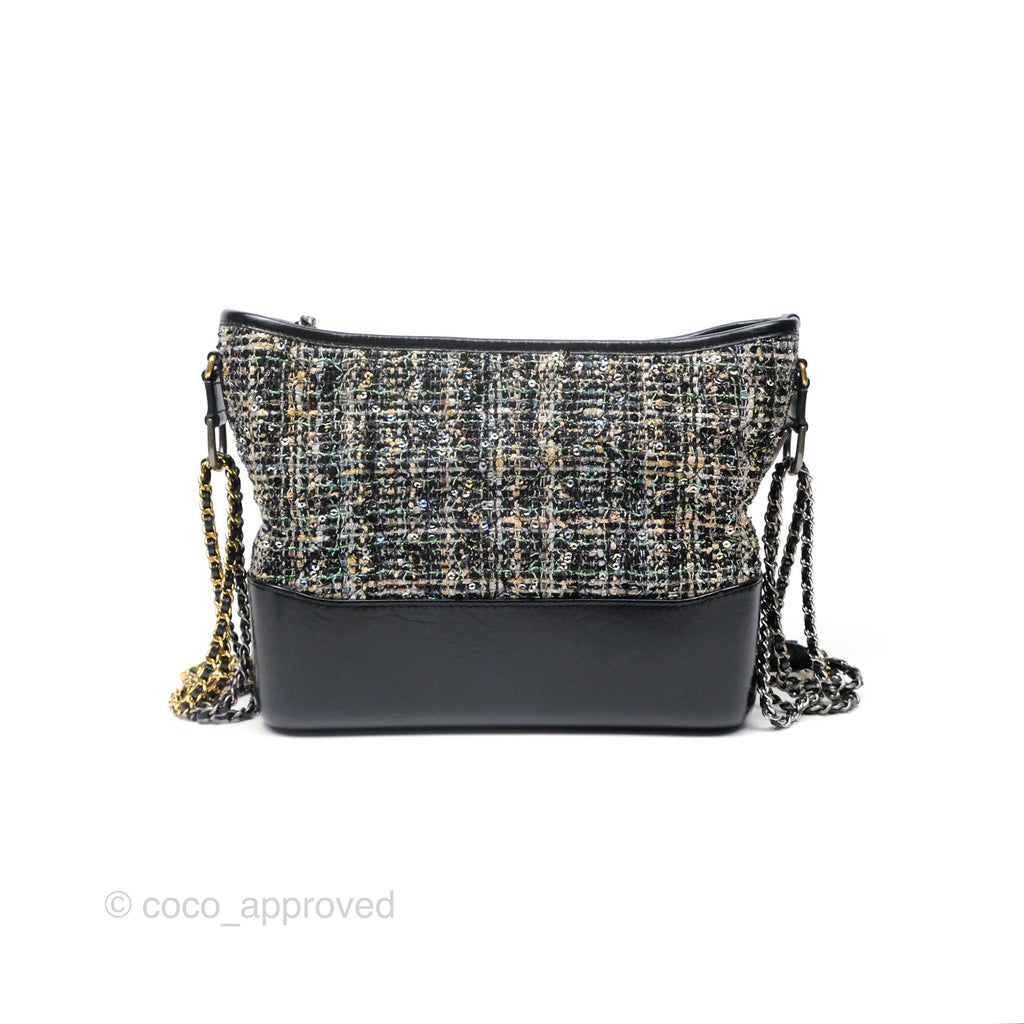 Chanel Large Gabrielle Tweed Green Black Calfskin