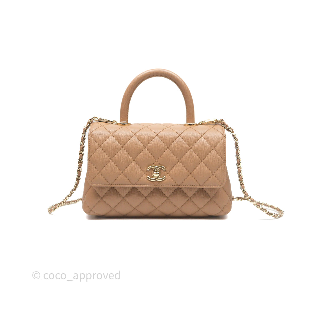 Chanel Small Coco Handle Quilted Dark Beige Caviar Gold Hardware