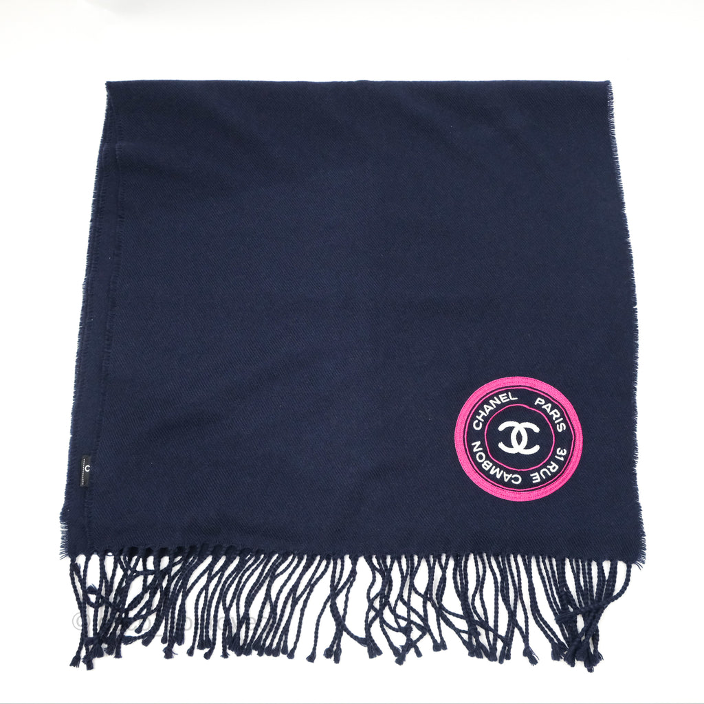 Chanel CC Logo Navy Scarf Wool Cashmere
